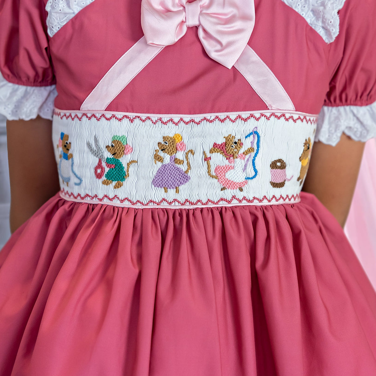 Magical Sewing Mice Smocked Pink Princess Dress Hand Smocked Hand Embroidered