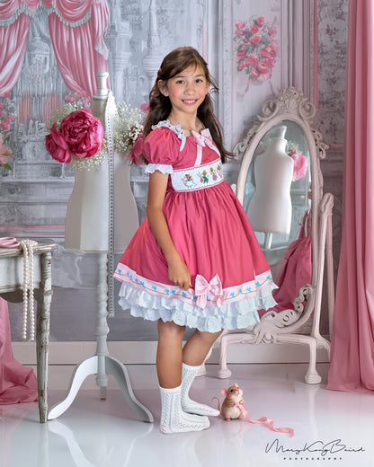 Magical Sewing Mice Smocked Pink Princess Dress Hand Smocked Hand Embroidered