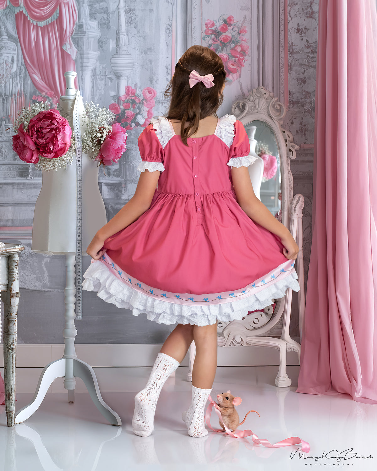 Magical Sewing Mice Smocked Pink Princess Dress Hand Smocked Hand Embroidered