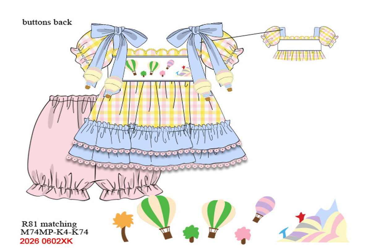 Girls Hand-Smocked Storybook Balloon Bloomer Set - Yellow & Pink Oh the places you’ll go