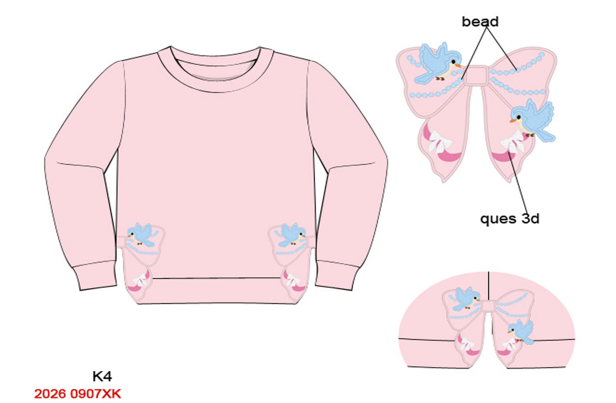 Girls Embroidered Storybook Princess Sweatshirt - Light Pink