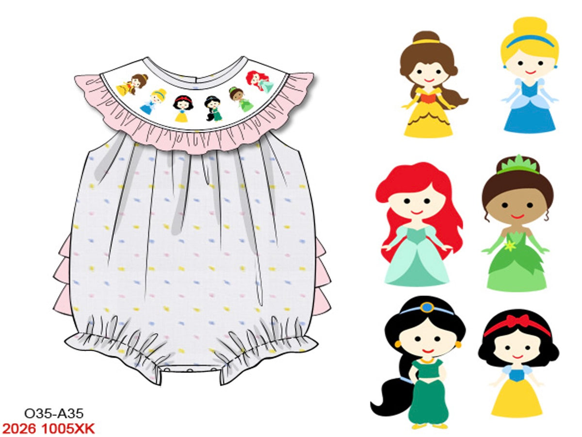Baby Girls Hand-Smocked Storybook Princess Bubble - Pastel