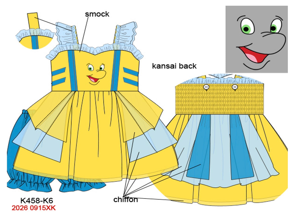 Flounder Chiffon Girls Embroidered Under the Sea Fish Bloomer Set - Yellow & Blue