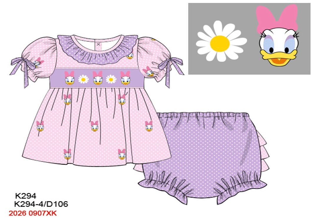 Girls Hand-Smocked Storybook Duck Bloomer Set - Pink & Lavender