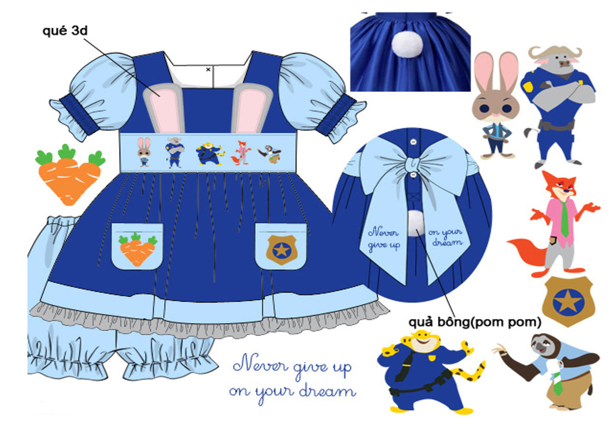 Girls Hand-Smocked Police Bunny Bloomer Set - Royal Blue