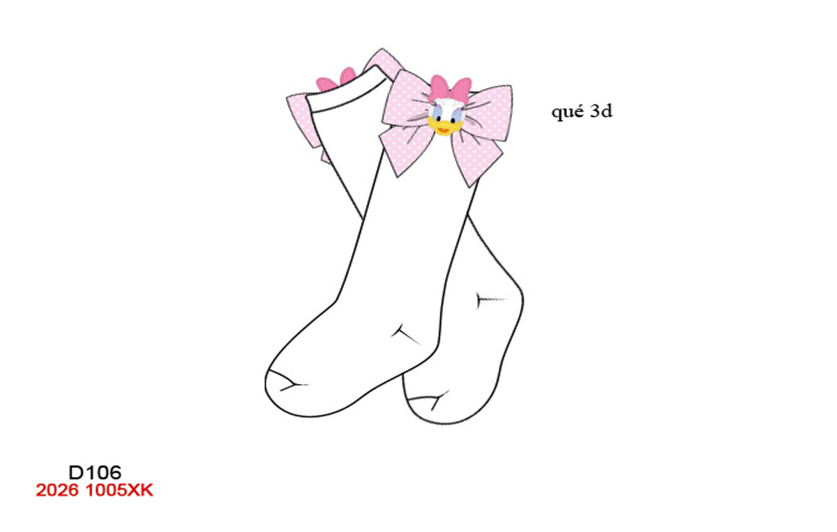 Girls Storybook Duck 3D Bow Knee-High Socks - White & Pink