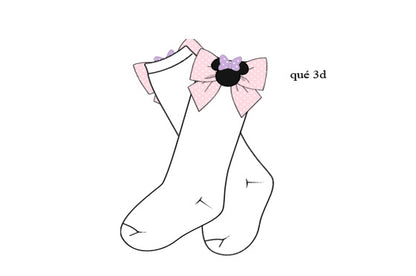 Girls Classic Mouse 3D Bow Knee-High Socks - White & Pink
