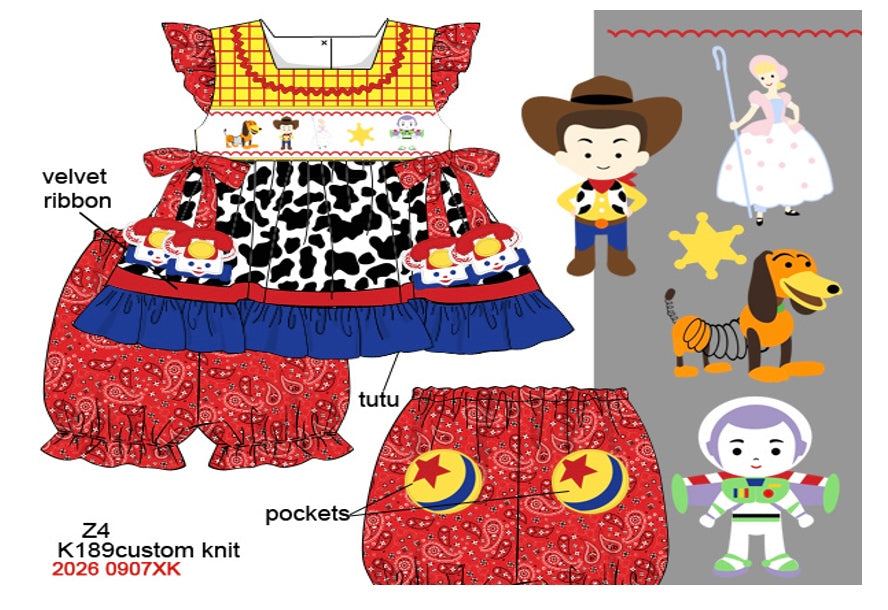 Girls Hand-Smocked Toy Box Friends Bloomer Set - Cow Print