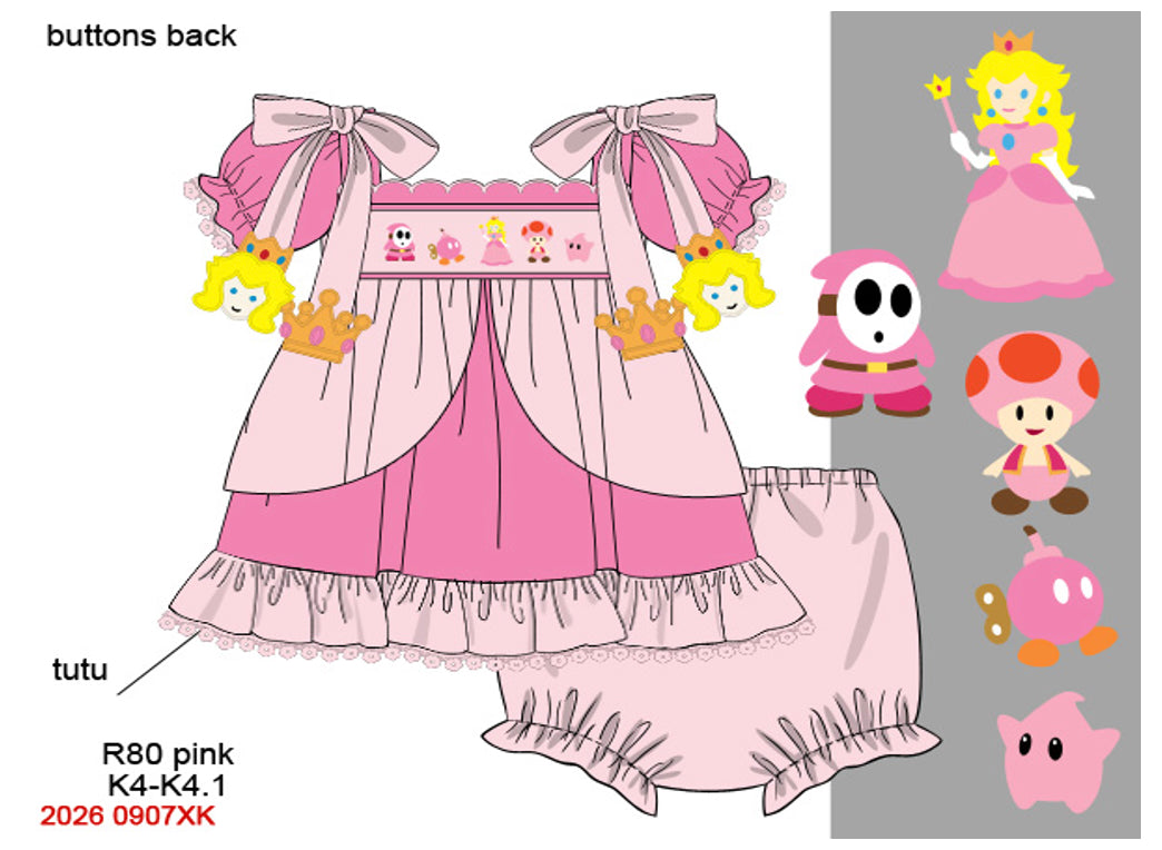 Girls Hand-Smocked Mushroom Princess Bloomer Set - Pink