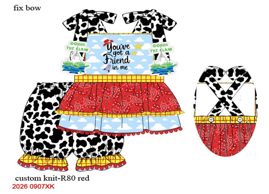 Girls Embroidered Toy Box Friends Bloomer Set - Red Bandana