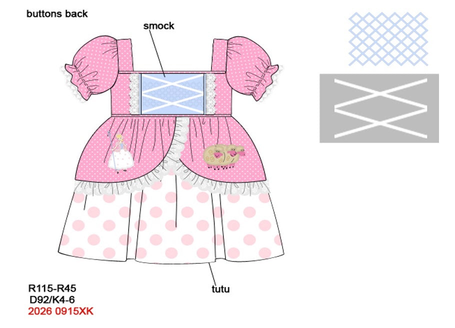 Girls Hand-Smocked Shepherdess Tutu Dress - Pink Polka Dot