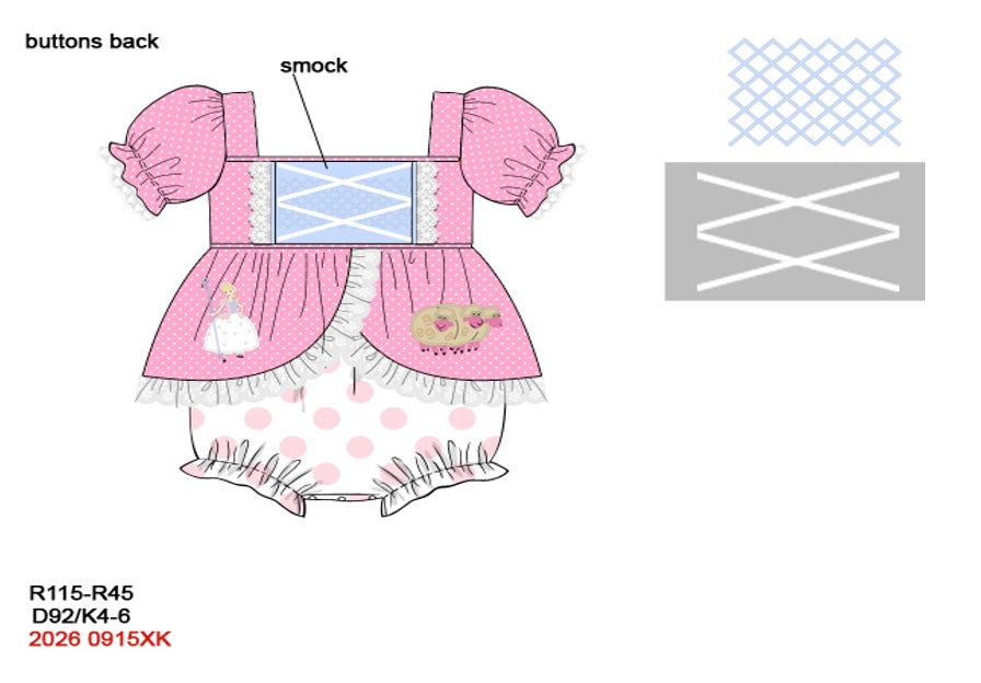Baby Girls Hand-Smocked Shepherdess Bubble - Pink Polka Dot