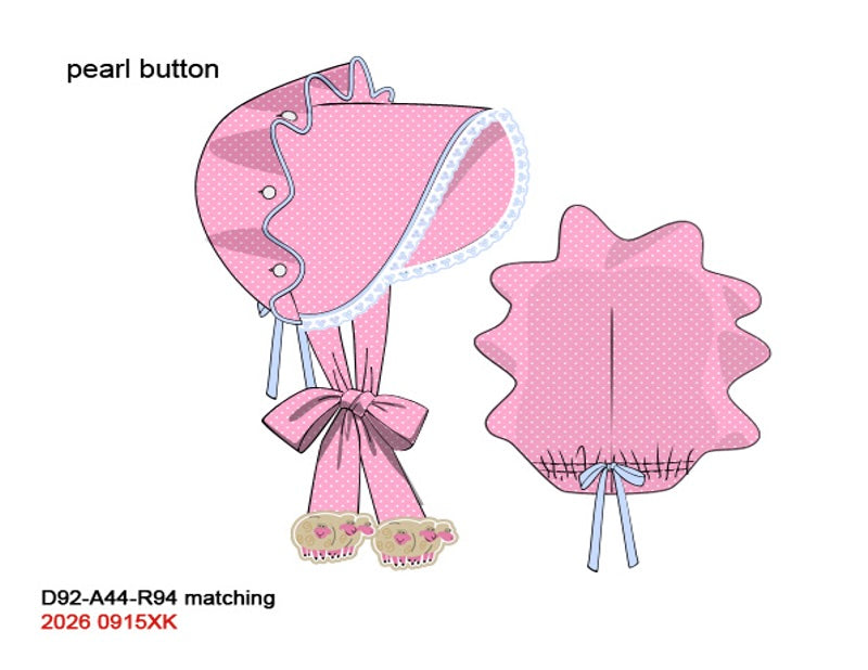 Baby Girls Embroidered Shepherdess Bonnet - Pink Polka Dot