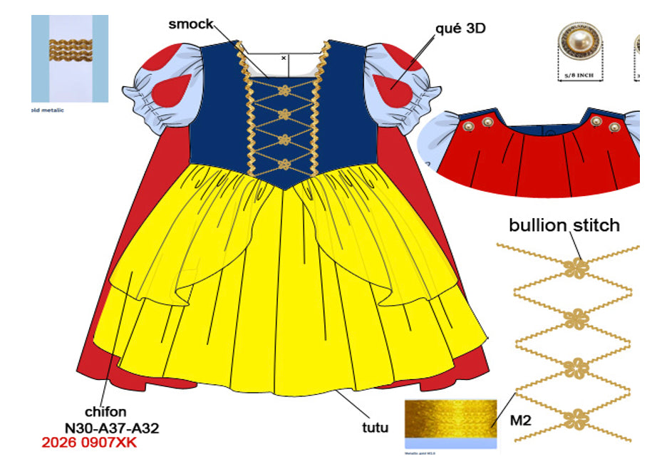 Girls Hand-Smocked Fairest Princess Cape Dress - Blue & Yellow