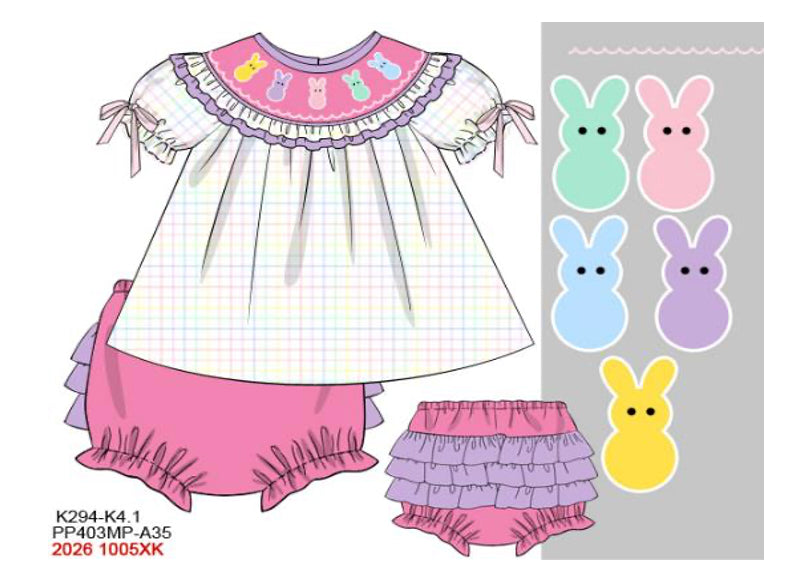 Baby Girl Hand-Smocked Easter Bunny Bloomer Set - Pink Plaid