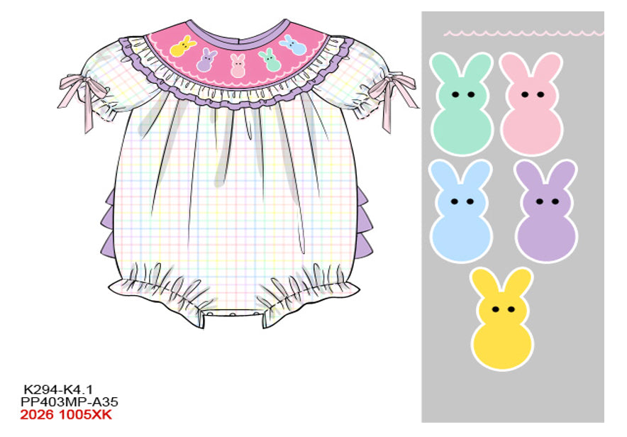 Baby Girl Hand-Smocked Easter Bunny Bubble Romper - Pastel Plaid