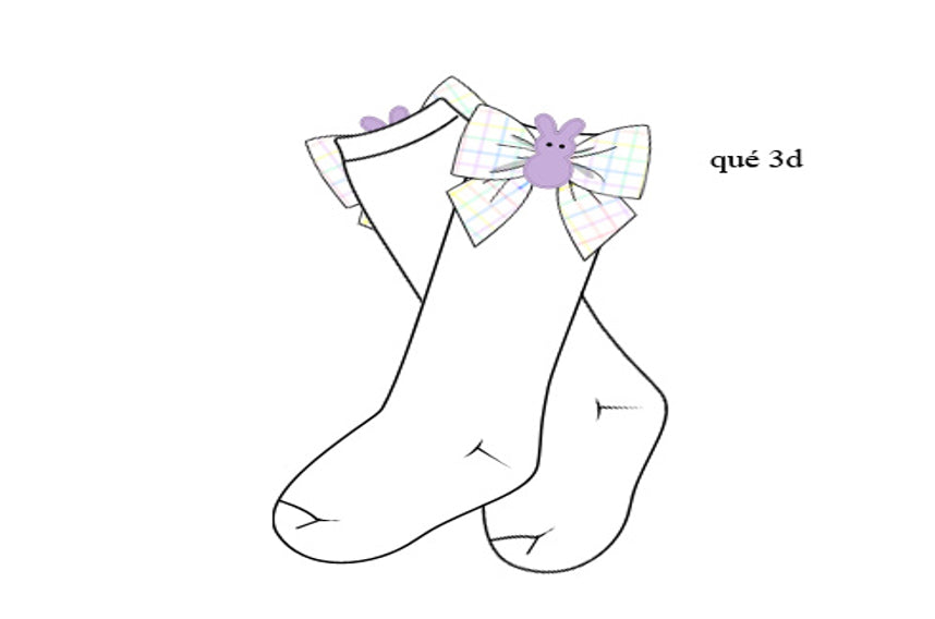 Girls Easter Bunny Plaid Bow Knee-High Socks - White
