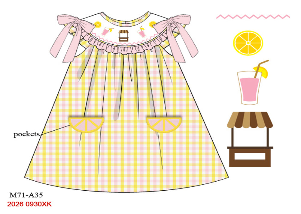 Girls Hand-Smocked Lemonade Stand Dress - Yellow Gingham
