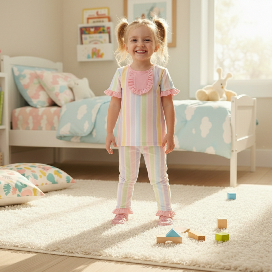 PREPPY PASTEL STRIPE DREAMS SHORT SLEEVE PAJAMA PANTS SET