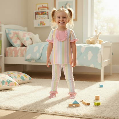 PREPPY PASTEL STRIPE DREAMS SHORT SLEEVE PAJAMA PANTS SET