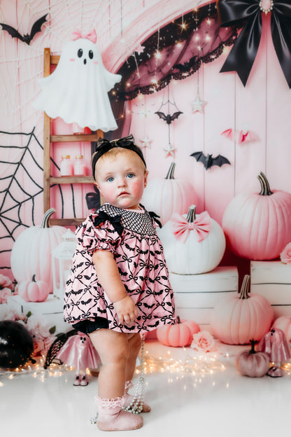 Batty for Bows Hand Smocked Hand Embroidered Bats Bloomer Set