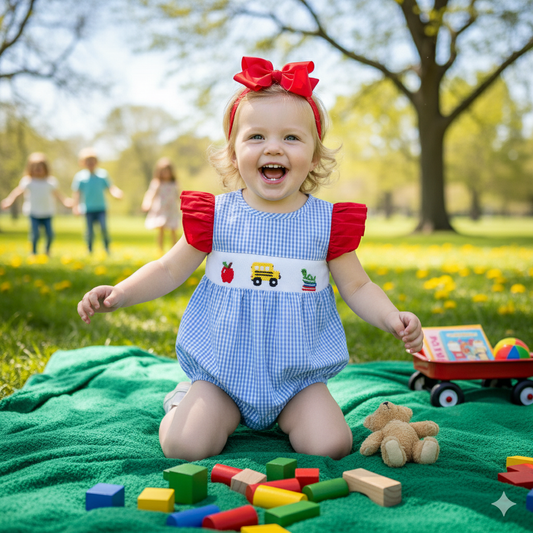 BACK TO SCHOOL - HAND SMOCKED - BUBBLE - pleats need ironing so sold as defective