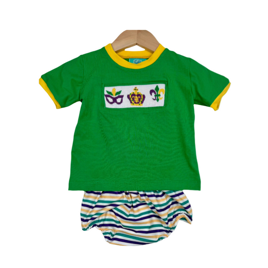 Hand Smocked Mardi Gras Bloomer Set Boys
