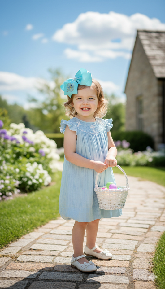 SUNDAY BEST - HANDSMOCKED LIGHT BLUE DRESS