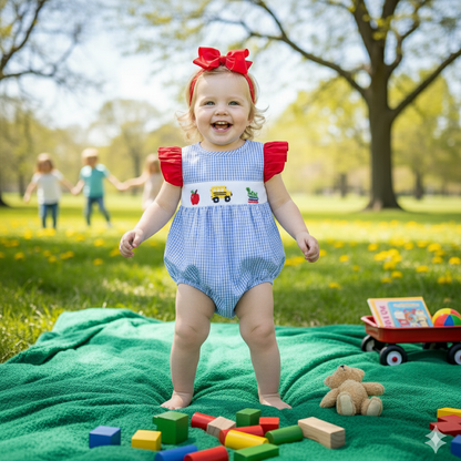 BACK TO SCHOOL - HAND SMOCKED - BUBBLE - pleats need ironing so sold as defective