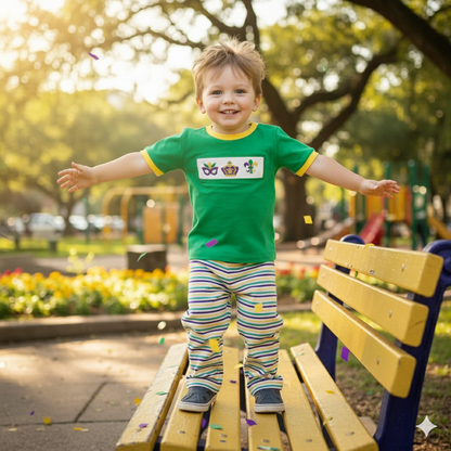 BOYS HAND SMOCKED MARDI GRAS PANT SET