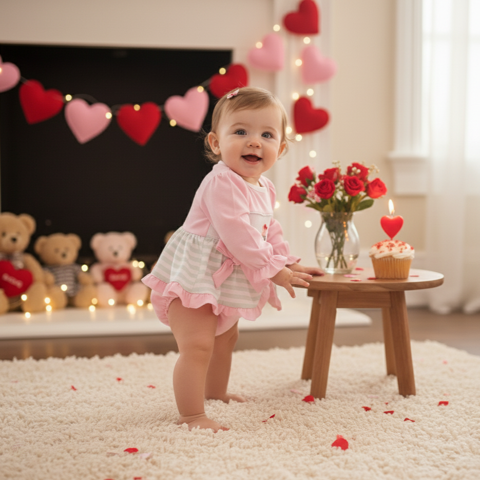 VALENTINES DAY CONSTRUCTION HEARTS - HAND SMOCKED - GIRL BLOOMER SET