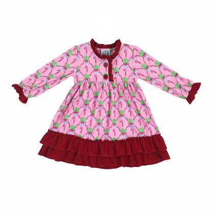 Christmas Chinoiserie Pink Candy Cane Long Sleeve Nightgown