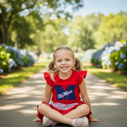 RED OLE MISS EMBROIDERY GIRL SKORT SET
