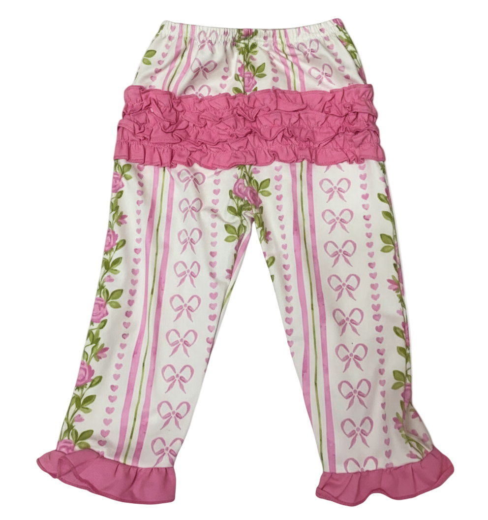 Grandmillennial Floral Pink Hearts Girl Pajama Set