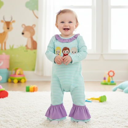 MAGICAL - STRIPE PRINCESS EMBROIDERY GIRL ROMPER