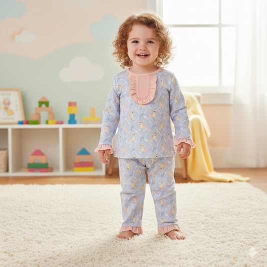 Grandmillennial Easter Bunny Girl Pajama Set