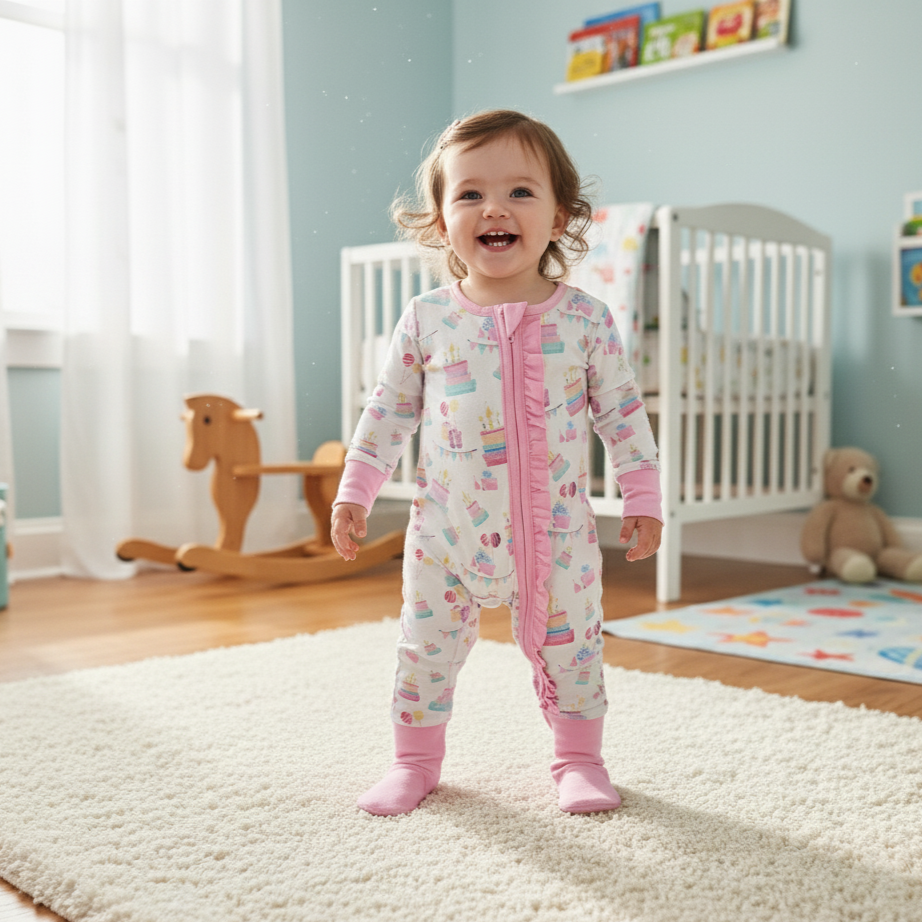 BIRTHDAY CAKE DREAMS COLLECTION BABY RUFFLE BUTT SLEEPER