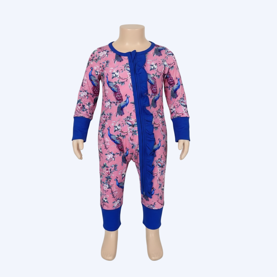 GRANDMILLENNIAL PEACOCK RUFFLE BUTT SLEEPER