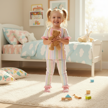 PREPPY PASTEL STRIPE DREAMS SHORT SLEEVE PAJAMA PANTS SET