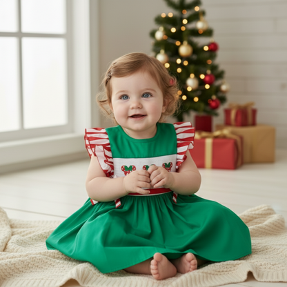 CHRISTMAS MAGICAL MACHINE EMBROIDERY SMOCKED DRESS