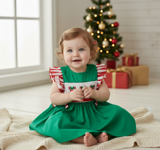 CHRISTMAS MAGICAL MACHINE EMBROIDERY SMOCKED DRESS
