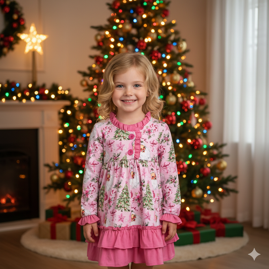 Vintage Pink Santa With Christmas Tree Holiday Gift Box Nightgown