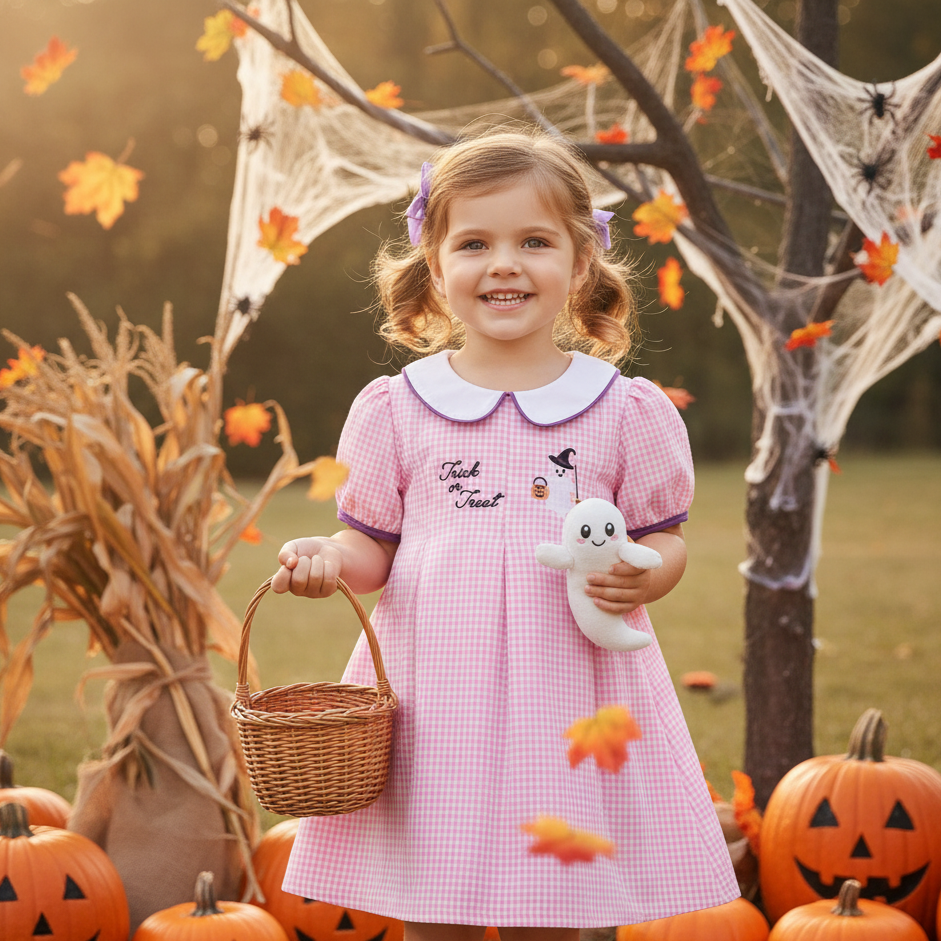 HALLOWEEN - PINK PLAID EMBROIDERY DRESS