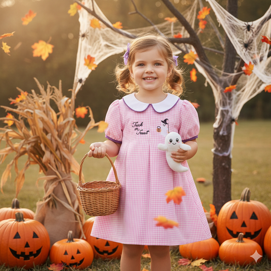 HALLOWEEN - PINK PLAID EMBROIDERY DRESS