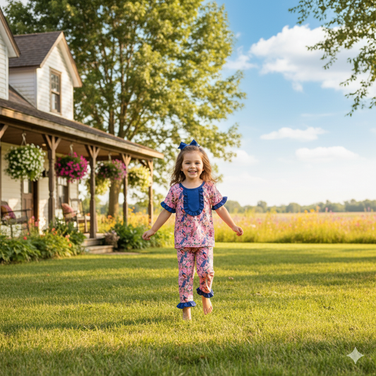 GRANDMILLENNIAL PEACOCK PAJAMA SHORT SLEEVE PANTS SET