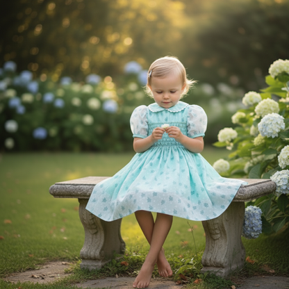 JENNY’S MINT CHIFFON SWISS DOT ROSE HAND SMOCKED DRESS