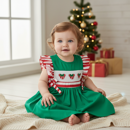 CHRISTMAS MAGICAL MACHINE EMBROIDERY SMOCKED DRESS