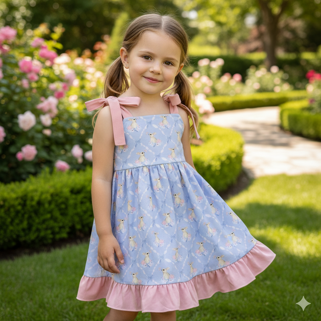 Grandmillennial Easter Bunny And Bows Girl Dress