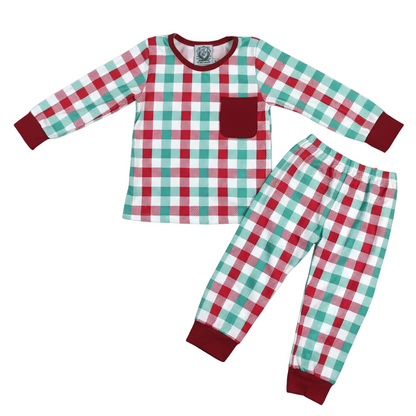 Christmas Red And Green Gingham Pajama Set Boys