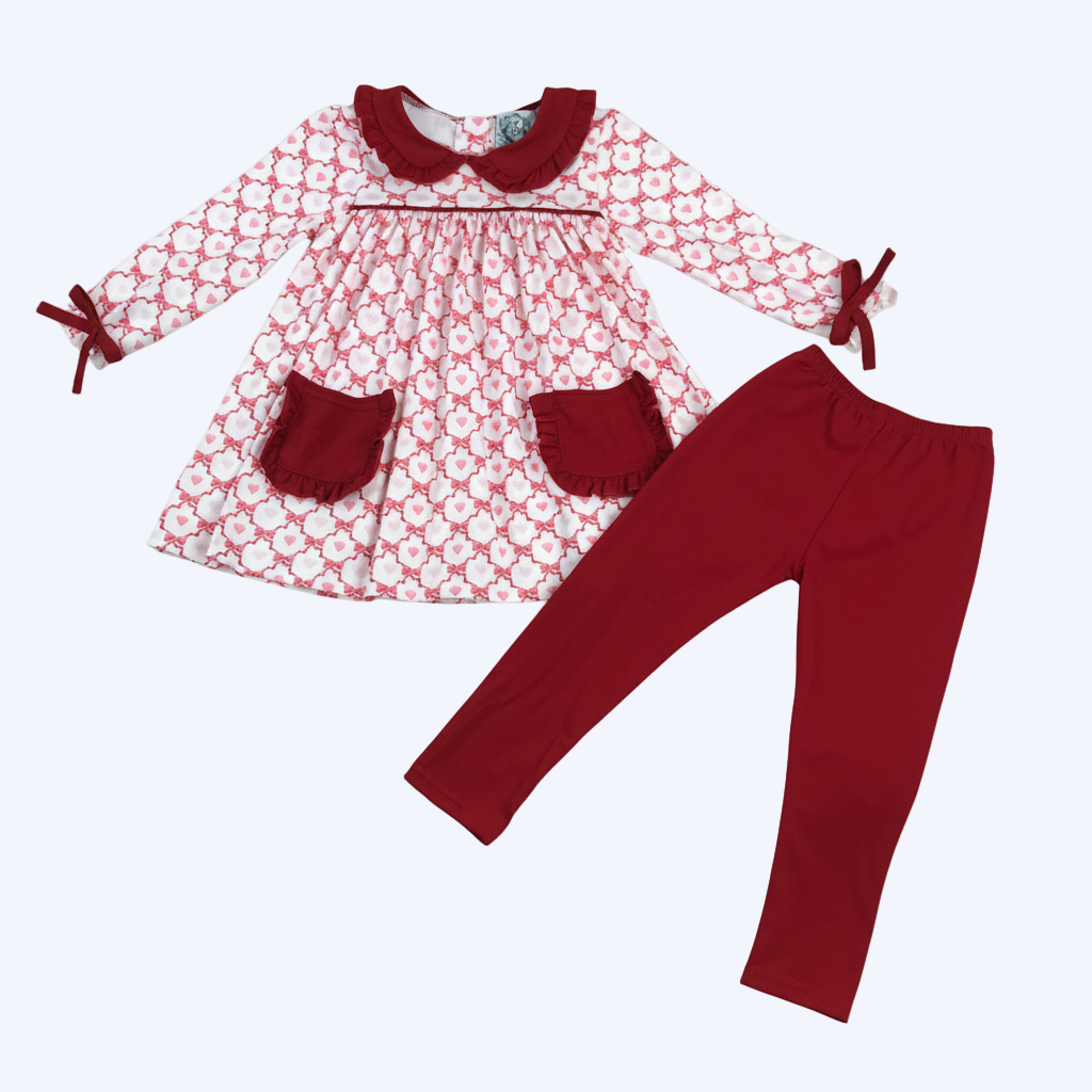 Grandmillennial Valentines Hearts & Bows Pants Set